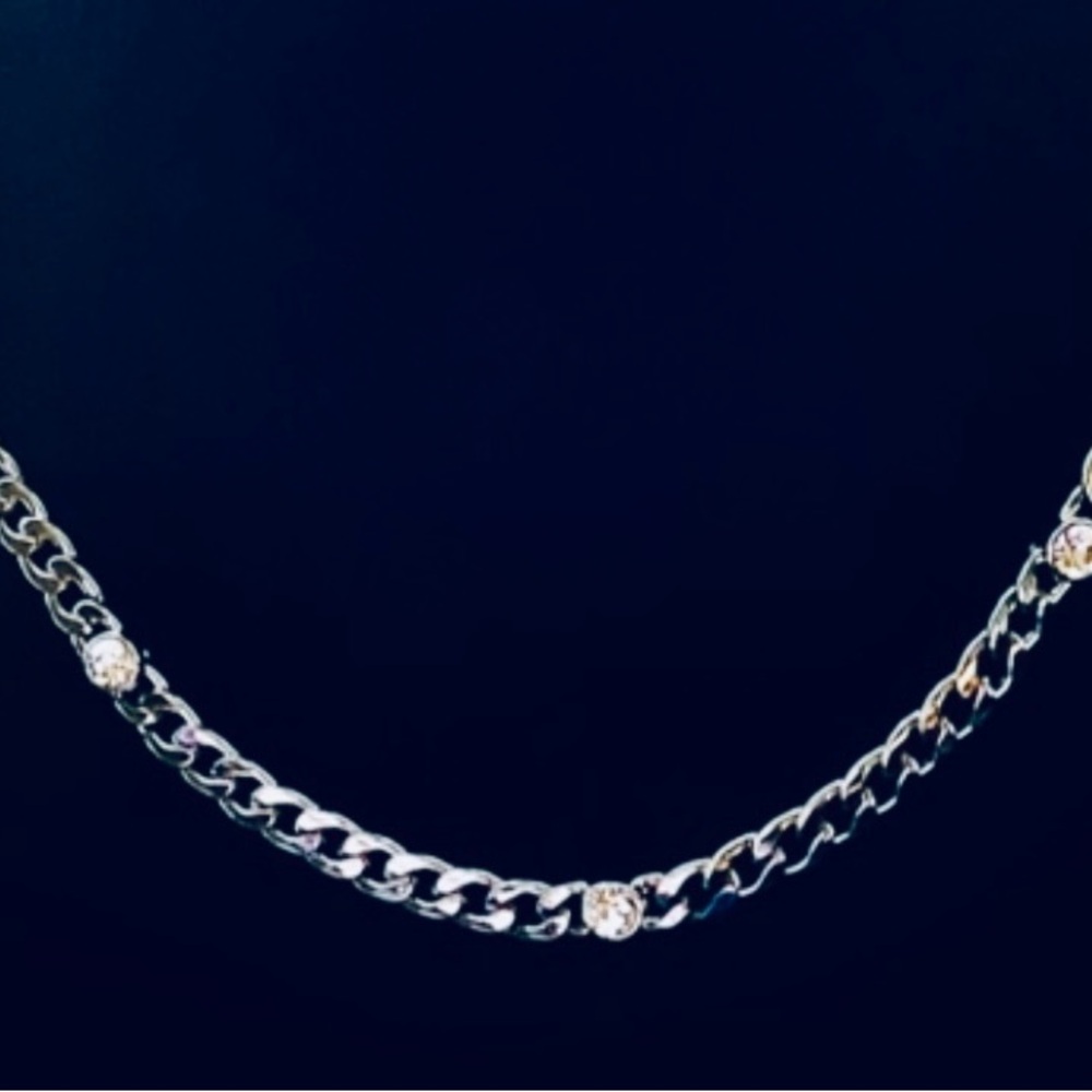 NECKLACE “Express “ Chain Necklace Silver Tone with Crystal Accents